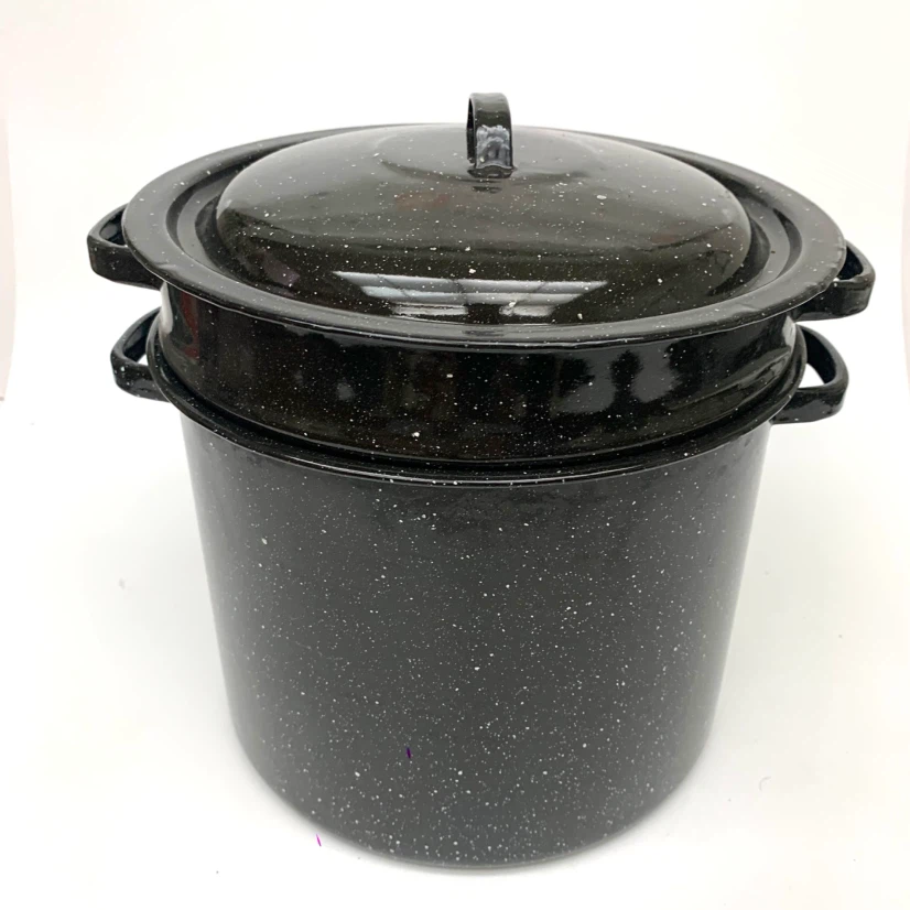 Stock Pot with Steamer Insert Lid Black Enamel Cooking Kitchen