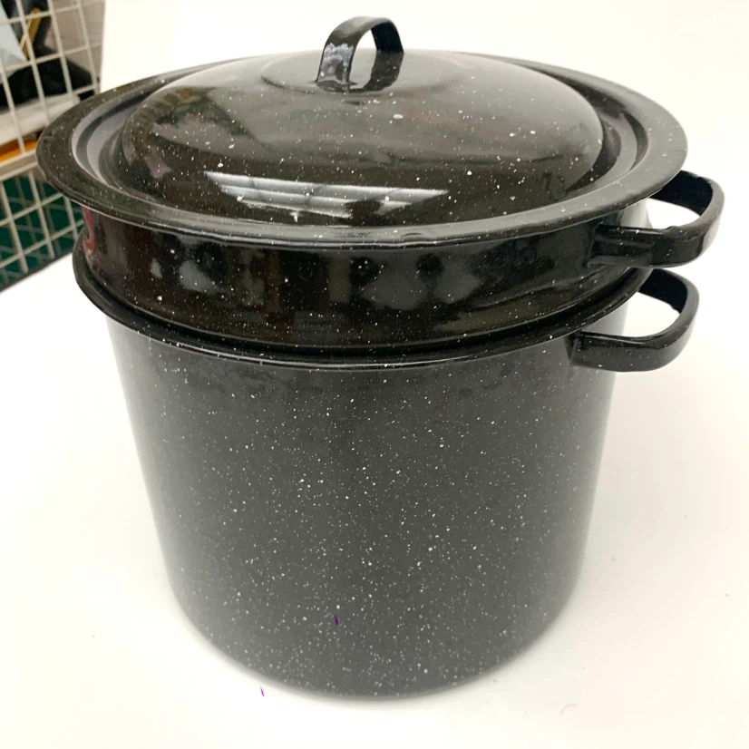 Stock Pot with Steamer Insert Lid Black Enamel Cooking Kitchen - photo 2