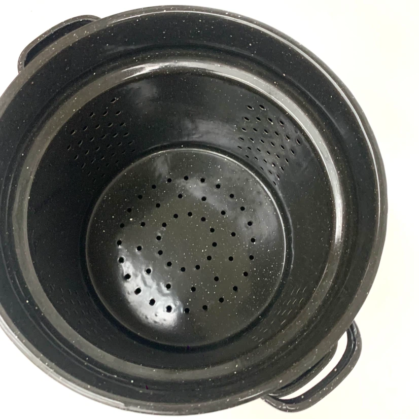 Stock Pot with Steamer Insert Lid Black Enamel Cooking Kitchen - photo 4
