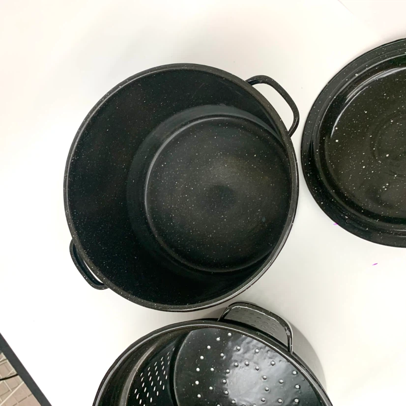 Stock Pot with Steamer Insert Lid Black Enamel Cooking Kitchen - photo 5