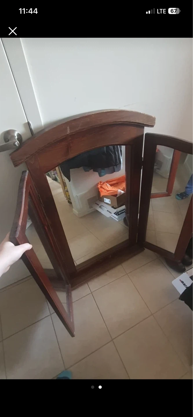Wooden Tri-Fold Tabletop Mirror