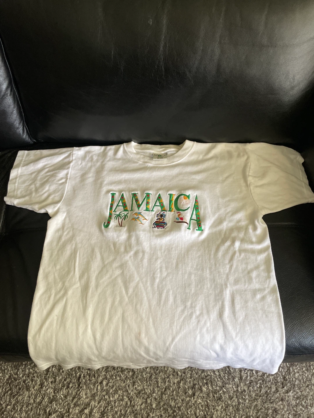 🏈Jamaica Embroidered White T-Shirt