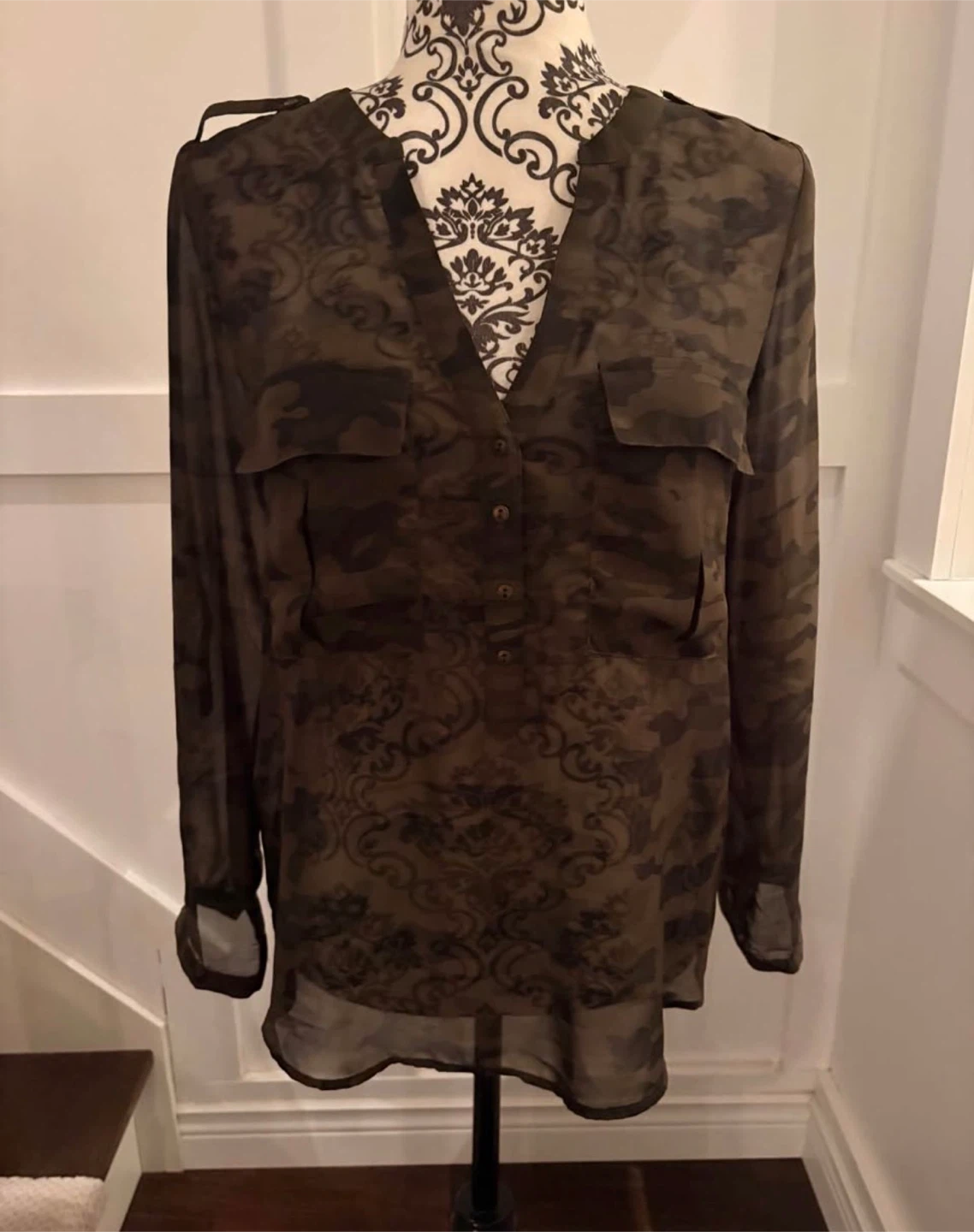 Gap Camo Print Long Sleeve Blouse