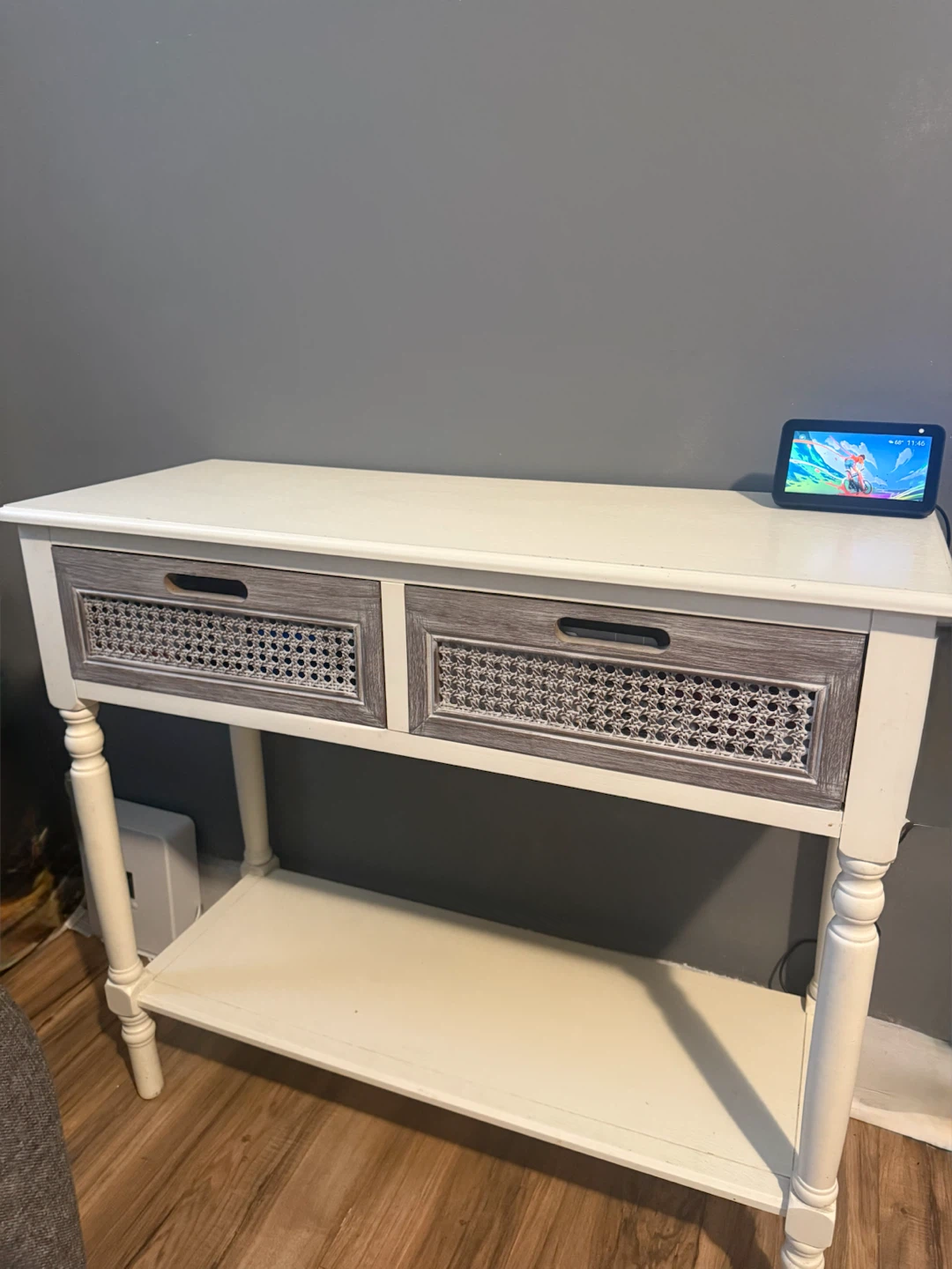 White Console Table with Rattan Drawers