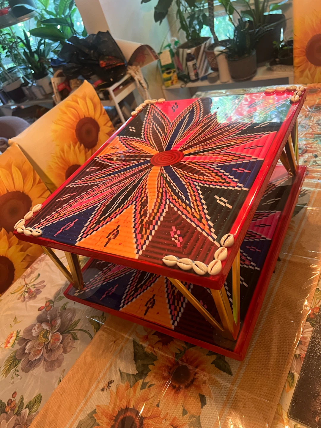 Decorative  resin Two-Tier Tray with Shell Accents