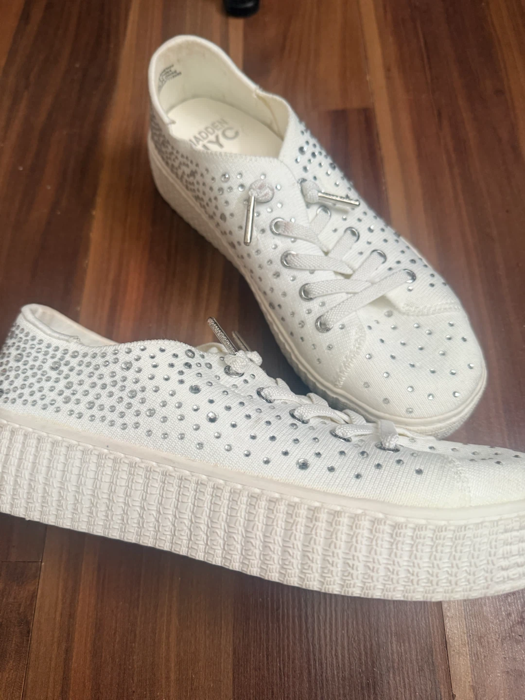 Steve Madden white rhinestone sneakers 🏈