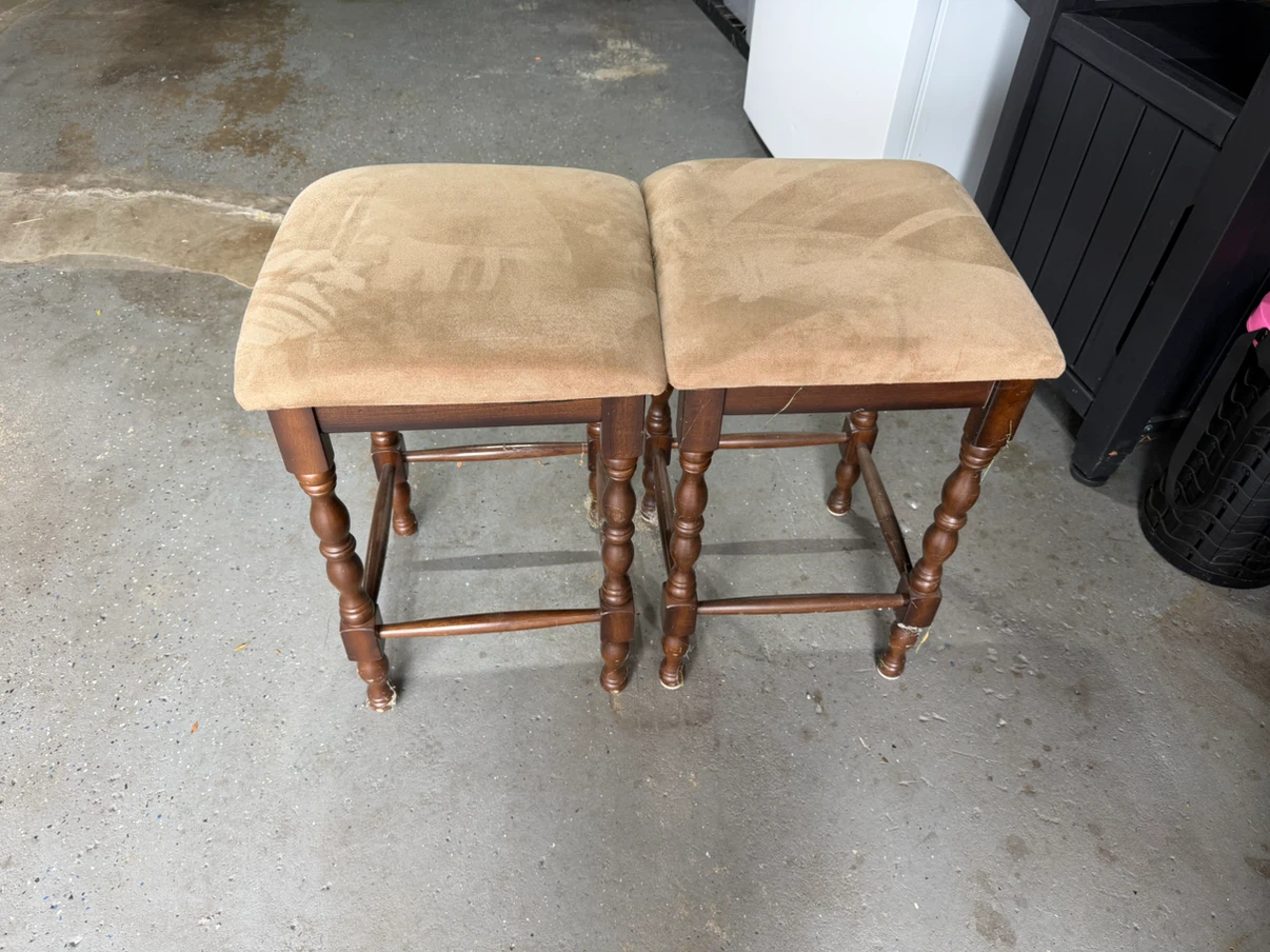 Set of Two Wooden counter Stools with Tan Cushions - photo 2