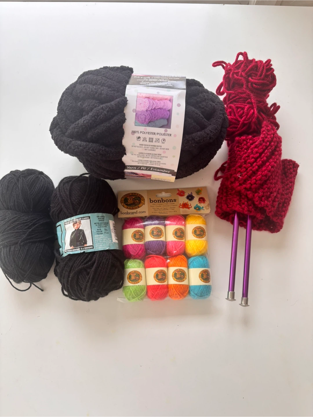 Assorted Yarn Bundle with Knitting Needles