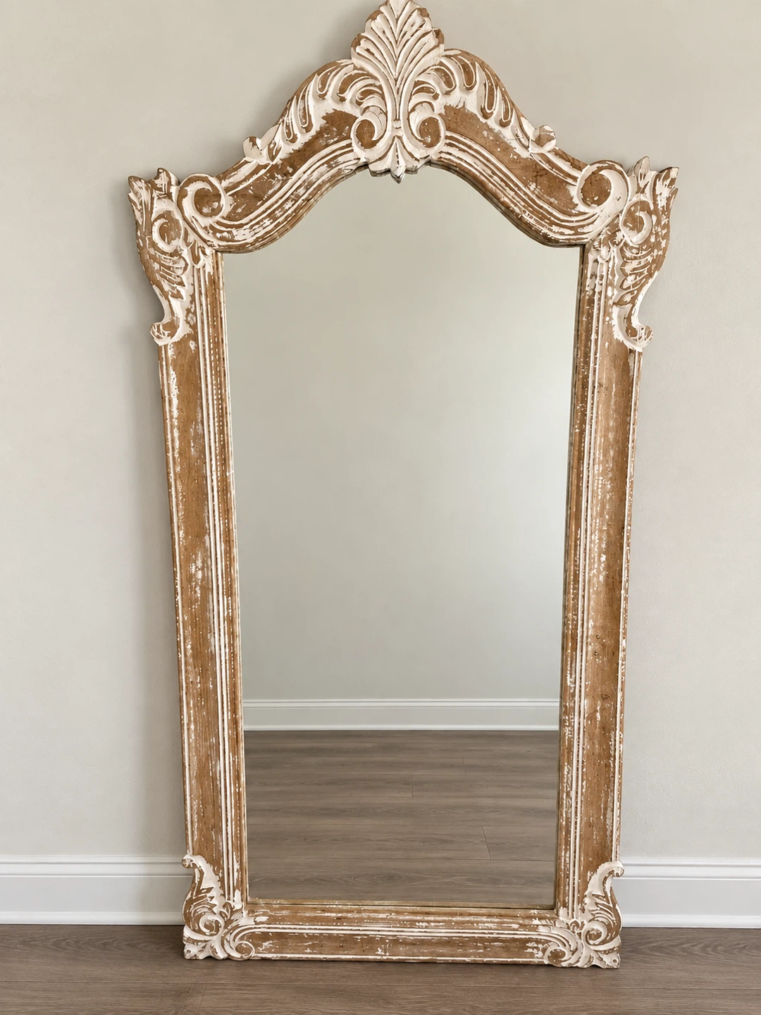 Distressed Wood Ornate Wall Mirror