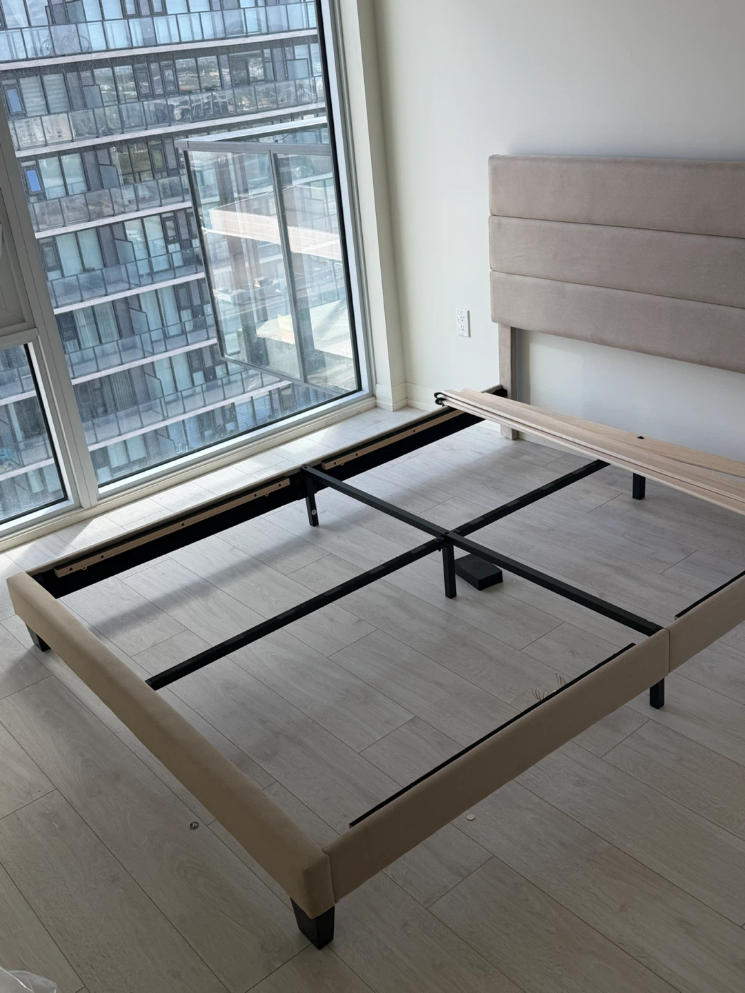 Upholstered Beige Bed Frame