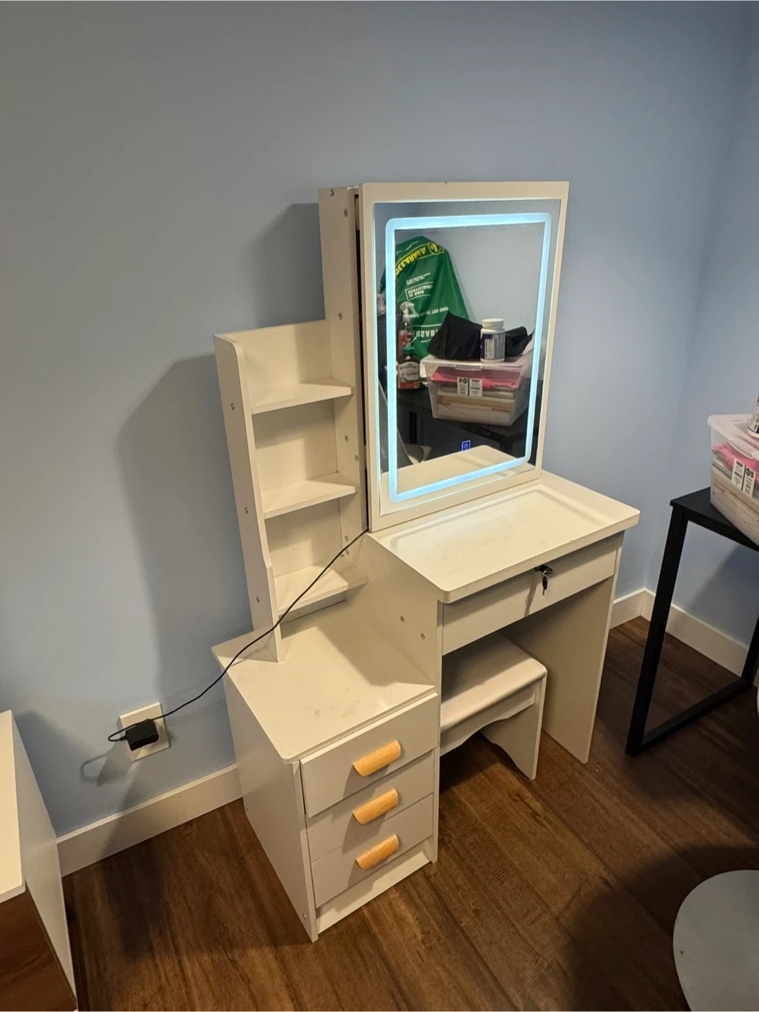 White Vanity Table with LED Mirror