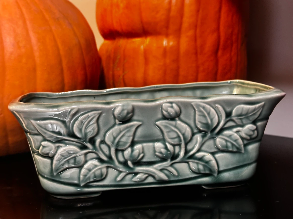 mid Century  McCoy Green Camellia Trough Planter