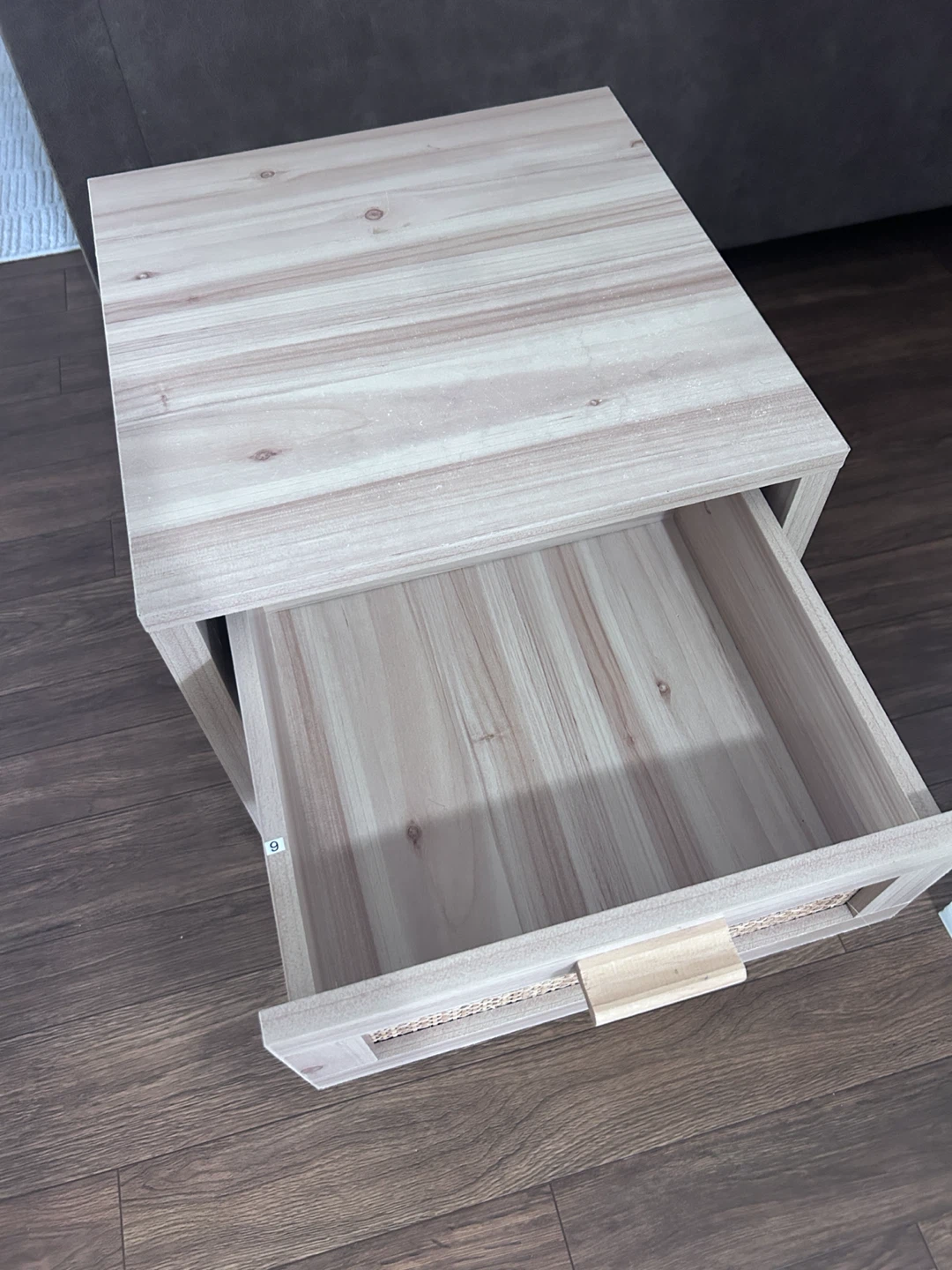 Light Wood Finish Bedside Table with Rattan Drawer - photo 4