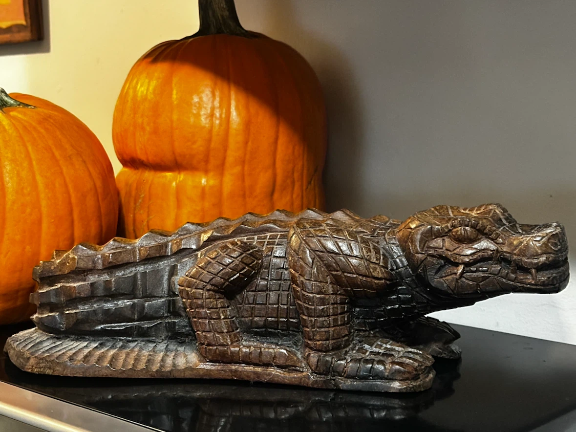 Large hand carved wood crocodile