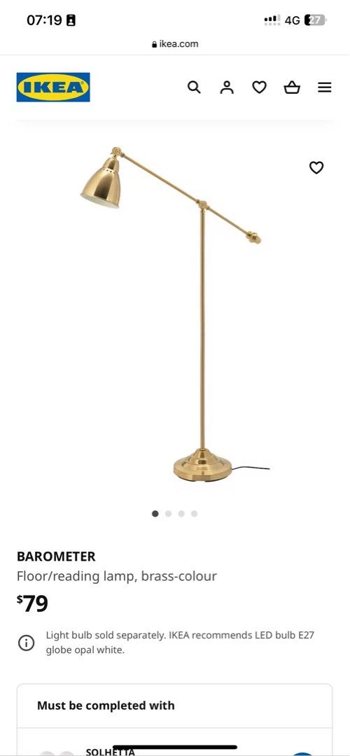 IKEA BAROMETER Floor/Reading Lamp, Brass-Colour - photo 5