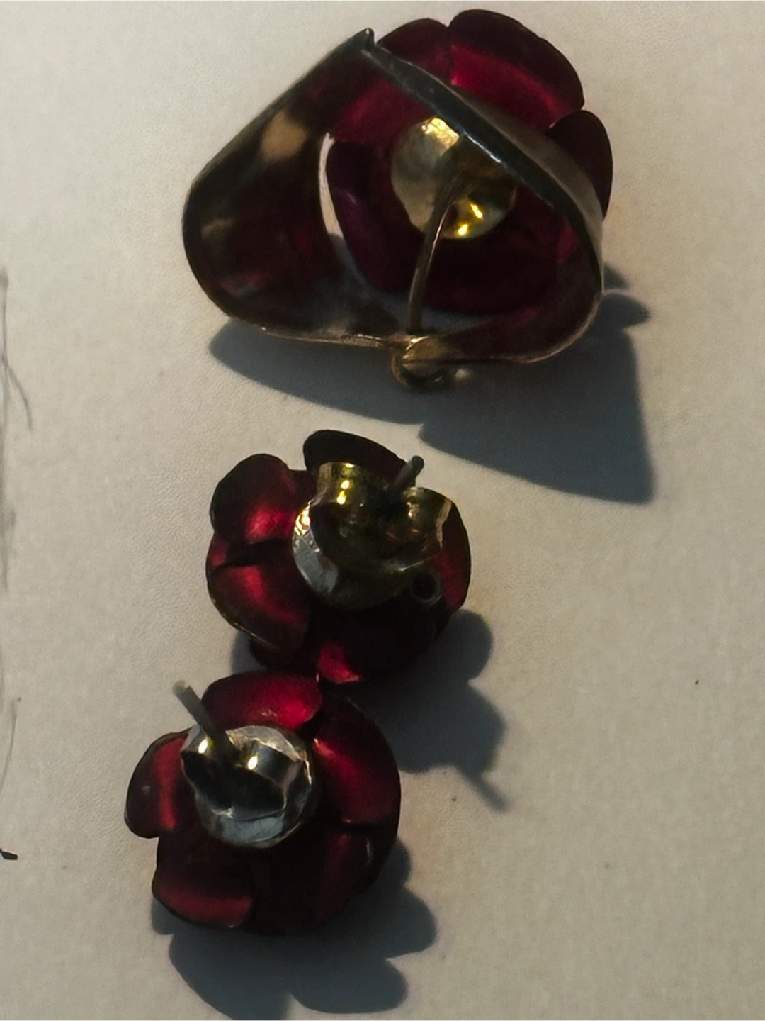 Vintage Red Rose pendant & Stud Earring Set - photo 4