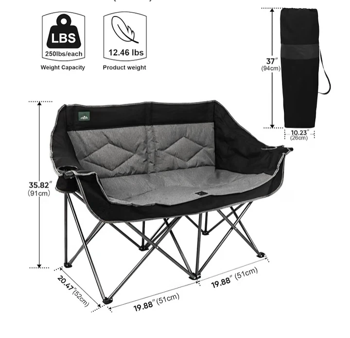 Northroad Folding Padded Loveseat Double Camping Chair - photo 2