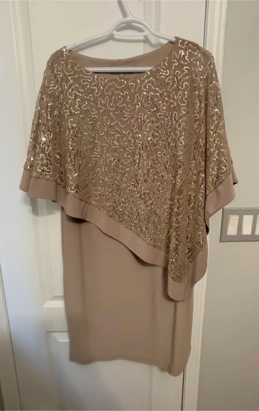 Nude Sequin Overlay Cape Dress - photo 2