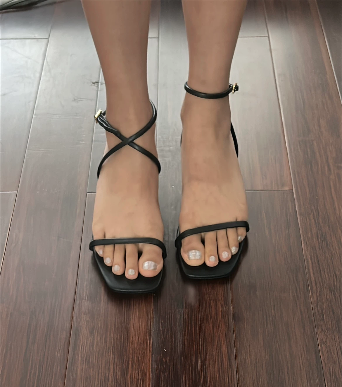 Zara black strappy sandals with metallic block heel - photo 2