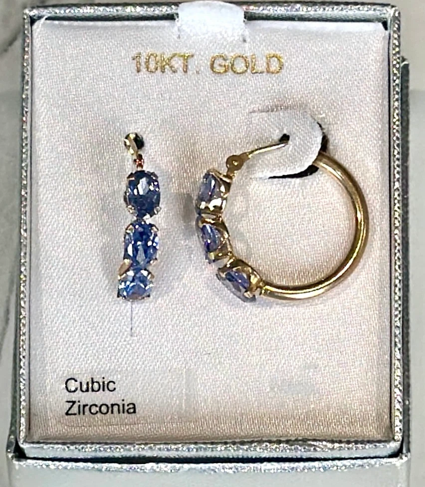 10KT Yellow Gold Blue CZ Oval Hoop Earrings – 10K Fine Jewelry