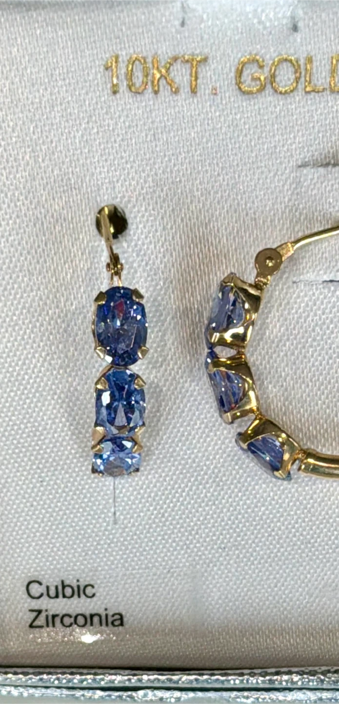 10KT Yellow Gold Blue CZ Oval Hoop Earrings – 10K Fine Jewelry - photo 2