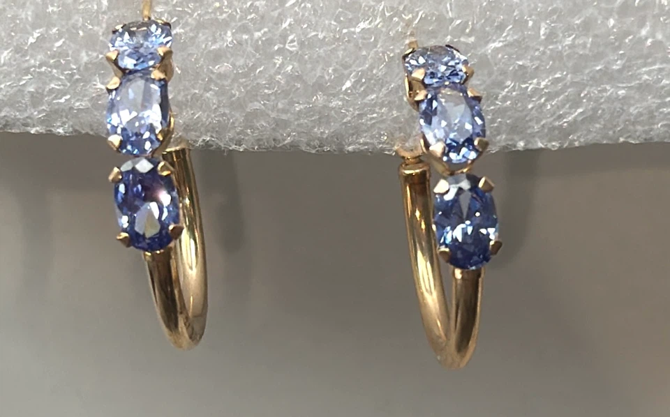 10KT Yellow Gold Blue CZ Oval Hoop Earrings – 10K Fine Jewelry - photo 3
