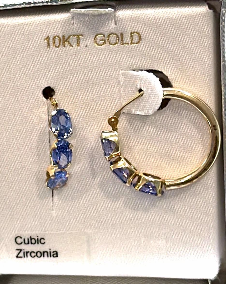 10KT Yellow Gold Blue CZ Oval Hoop Earrings – 10K Fine Jewelry - photo 4