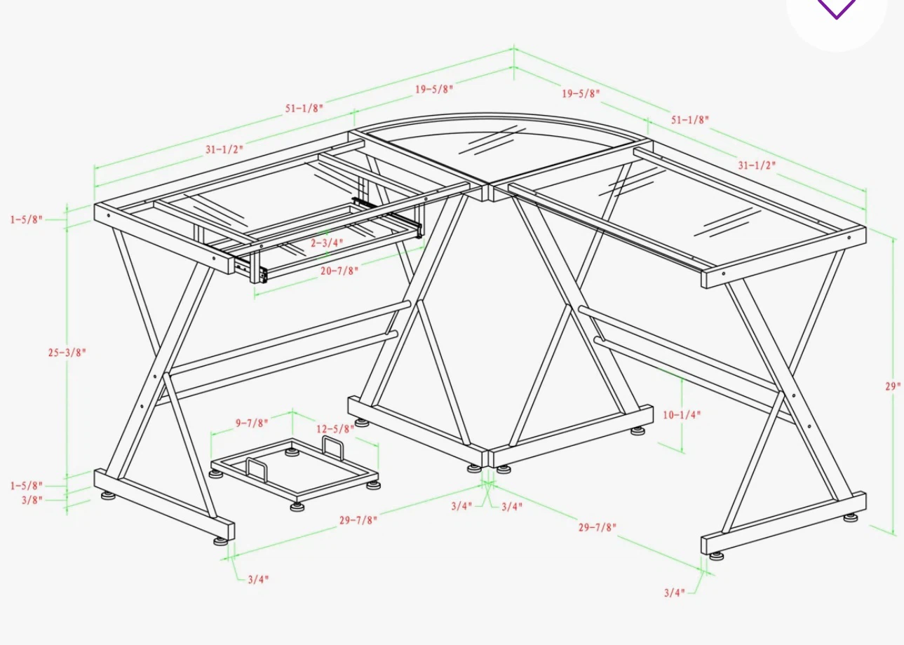 Inbox Zero L-Shaped Glass Top Computer Desk - photo 2