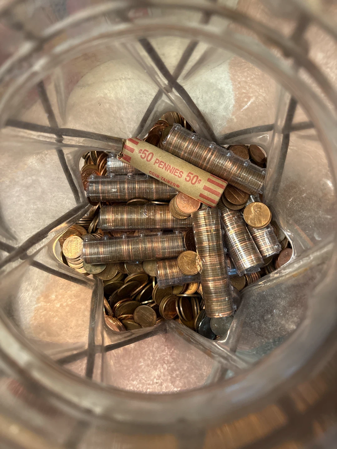 🏈 Large Glass Jar with Assorted Pennies