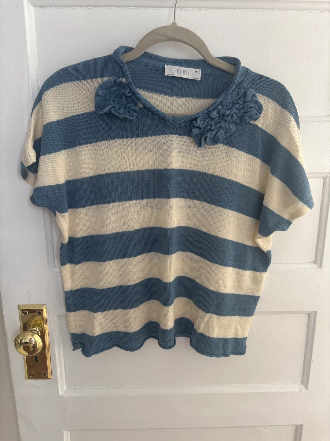 My Way Striped Blouse with Floral Detail