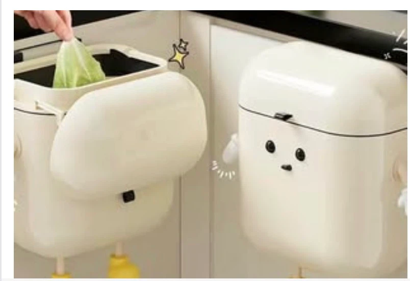 Cream Cabinet Mounted Trash Can