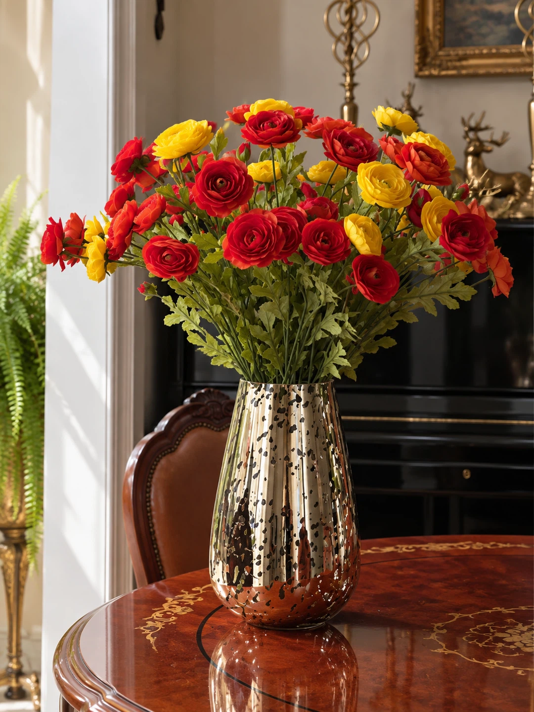Gold Speckled Glass Vase with flowers