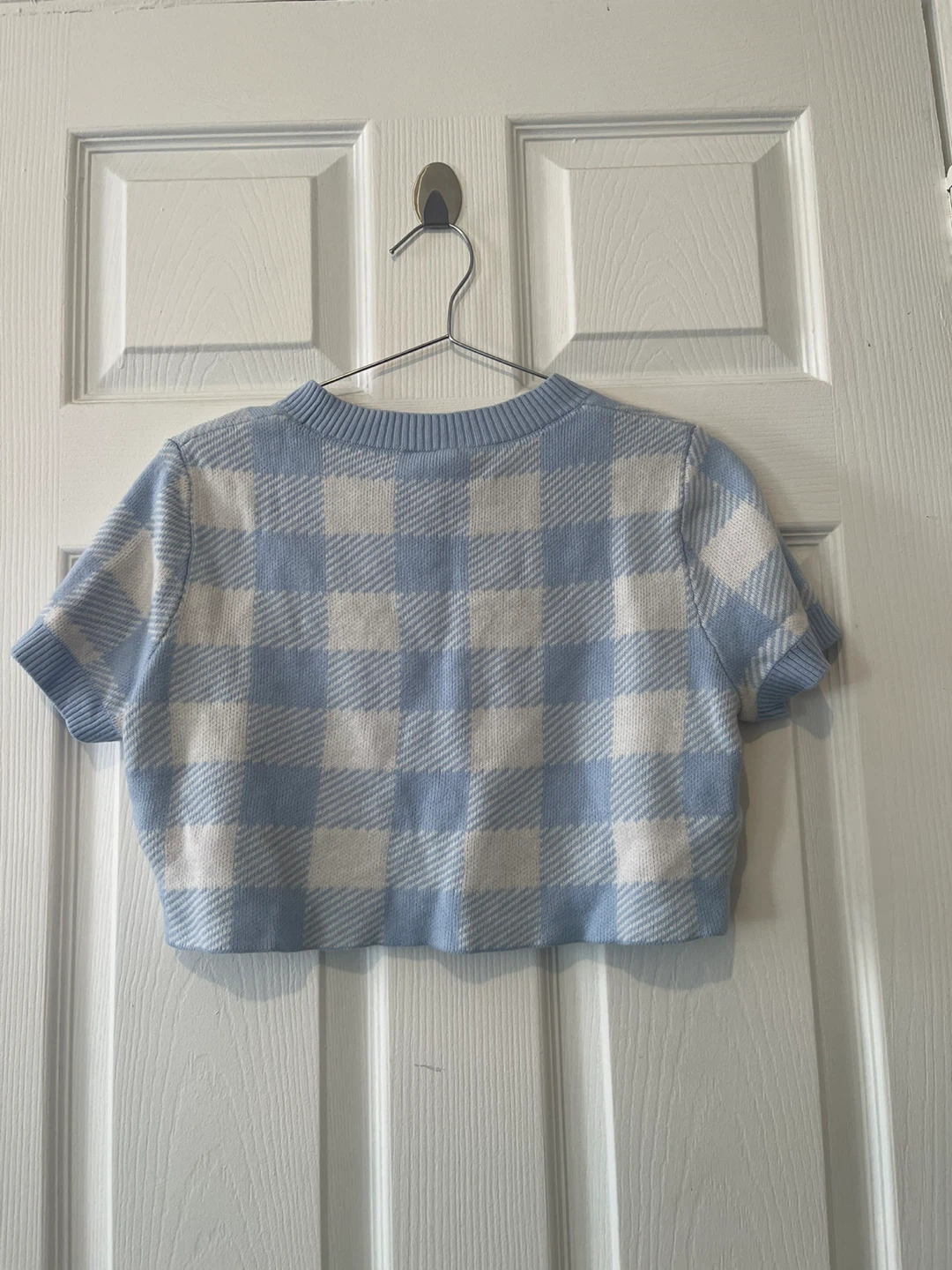 Divided Light Blue Gingham Knit Crop Top - photo 2