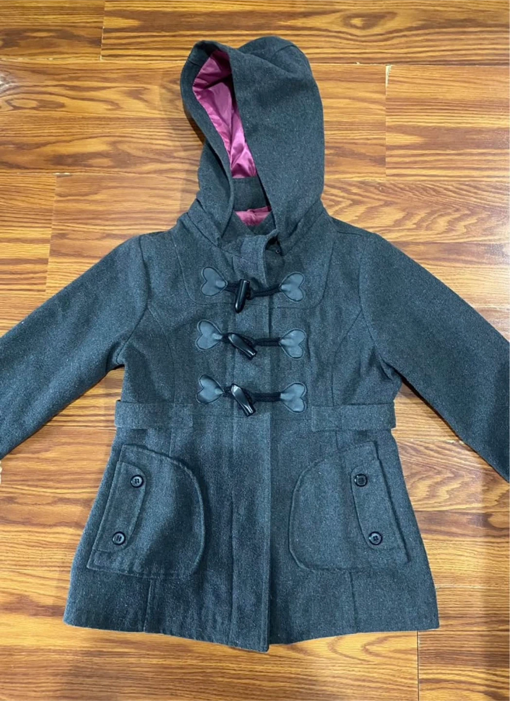 Girls Dark Gray Hooded Coat-Size L(14)🏈