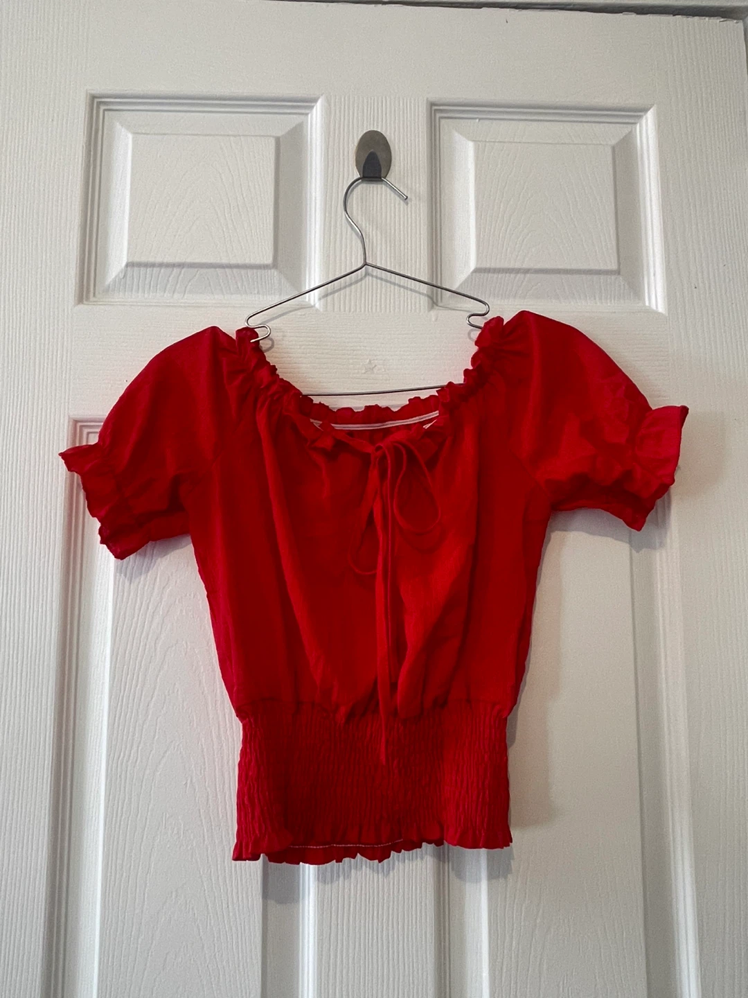 Red Off-the-Shoulder Smocked Top Size XL