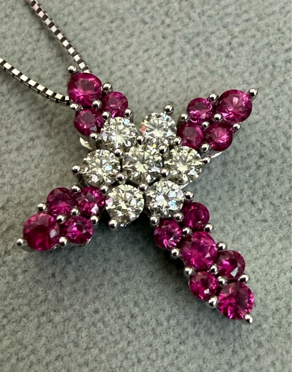K18WG Natural Ruby and Diamond Cross Necklace 🏈
