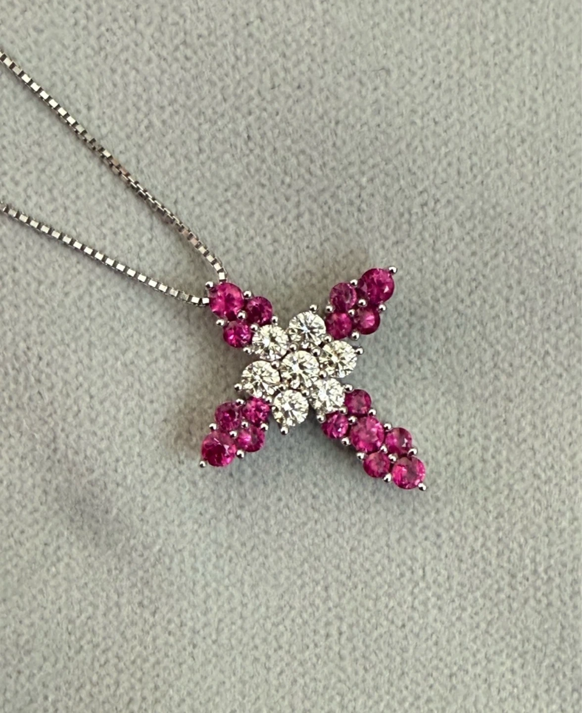 K18WG Natural Ruby and Diamond Cross Necklace 🏈 - photo 2