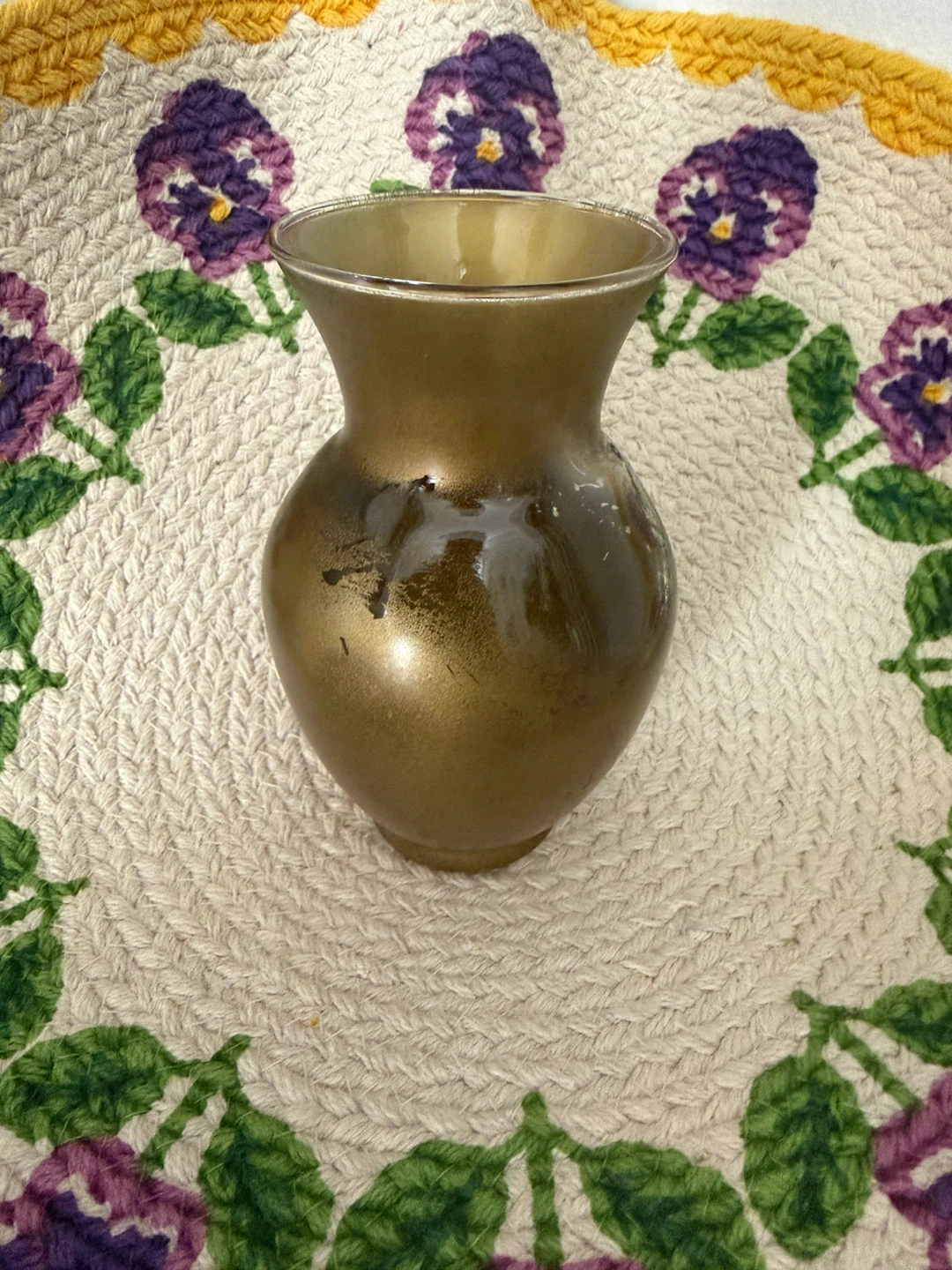 🏈 Vintage Gold Tone Small Glass Vase