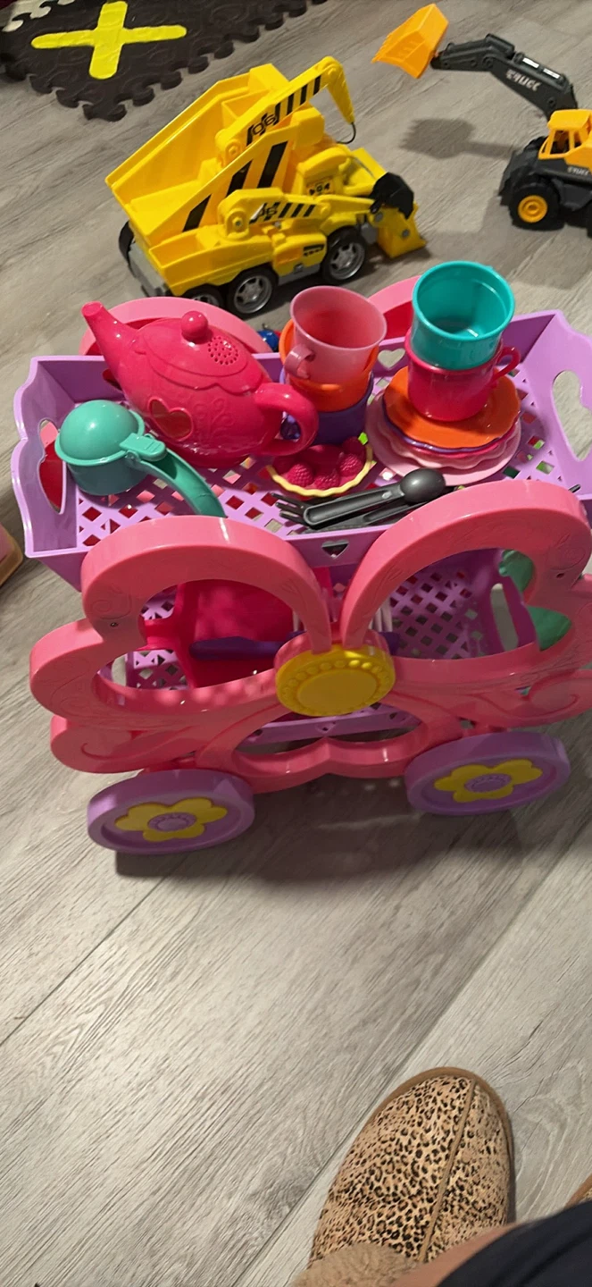 Pink Tea Party Serving Cart with Accessories