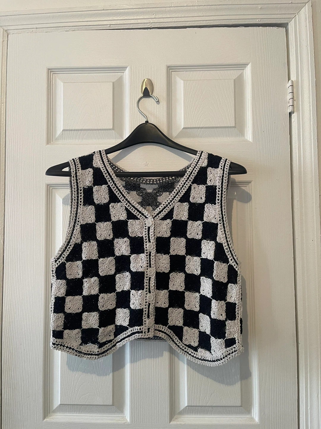 Black and White Checkered Knit Vest