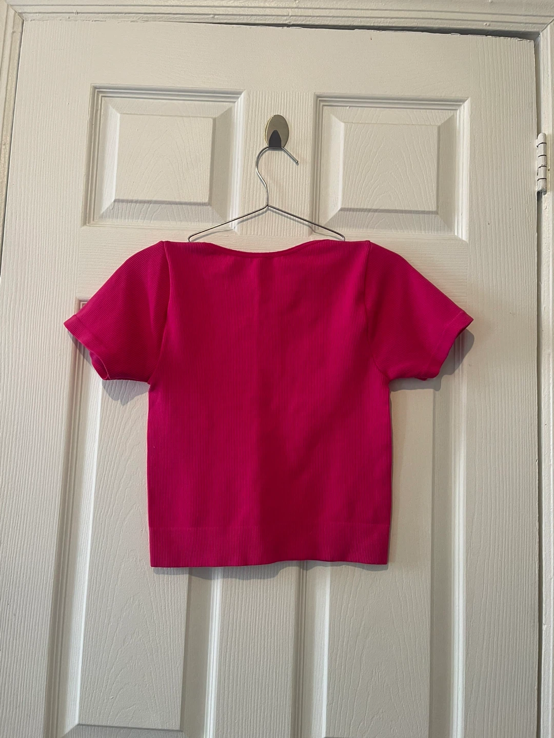 Hot Pink Ribbed Short Sleeve Crop Top - photo 2