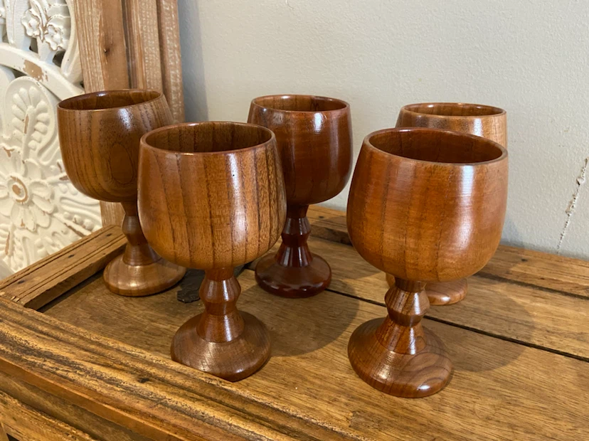 New Wooden Wine Goblets Set of 5