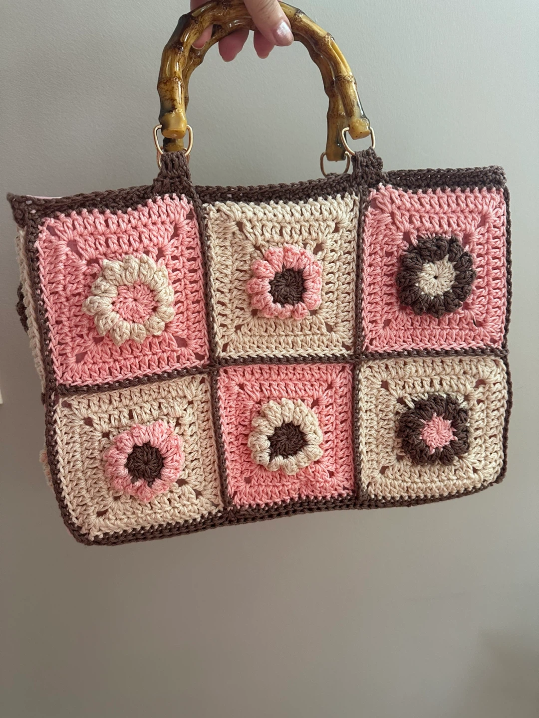 Crochet Handbag with Bamboo Handles - photo 2