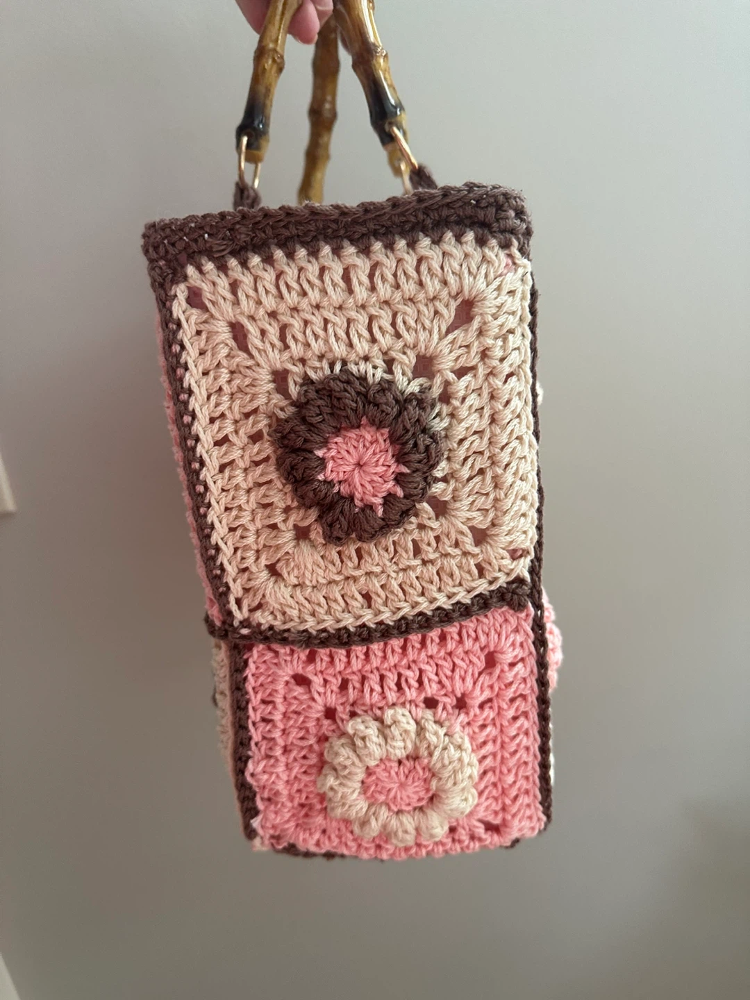 Crochet Handbag with Bamboo Handles - photo 3