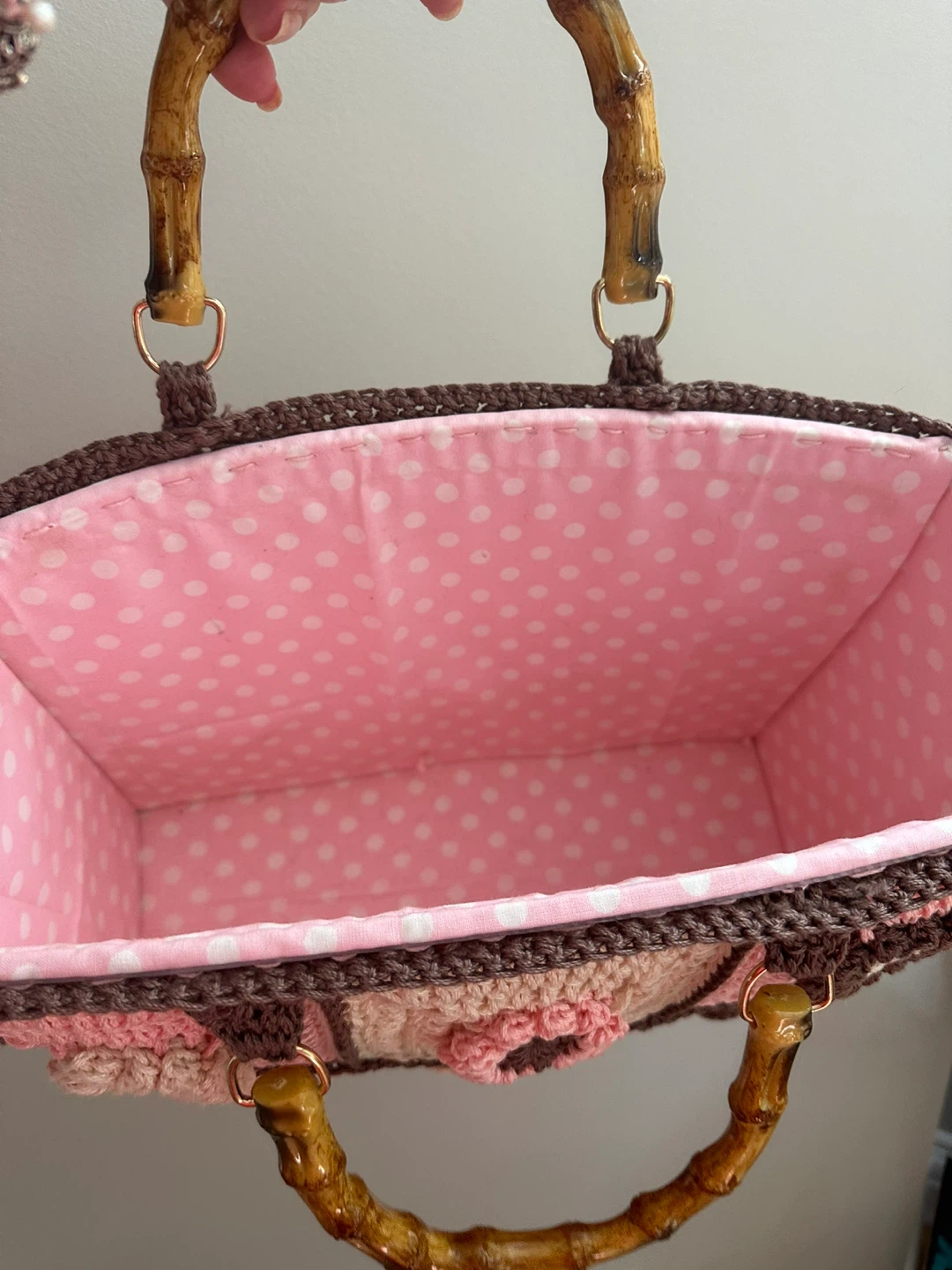 Crochet Handbag with Bamboo Handles - photo 4