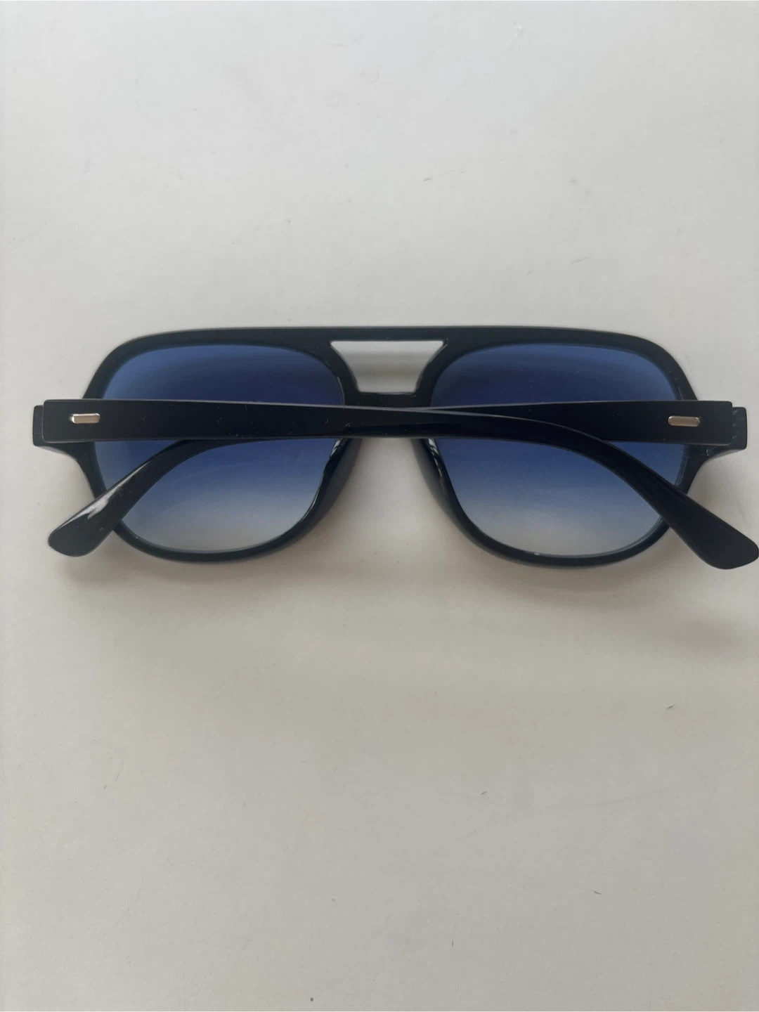 Black Aviator Sunglasses with Blue Gradient Lenses - photo 2