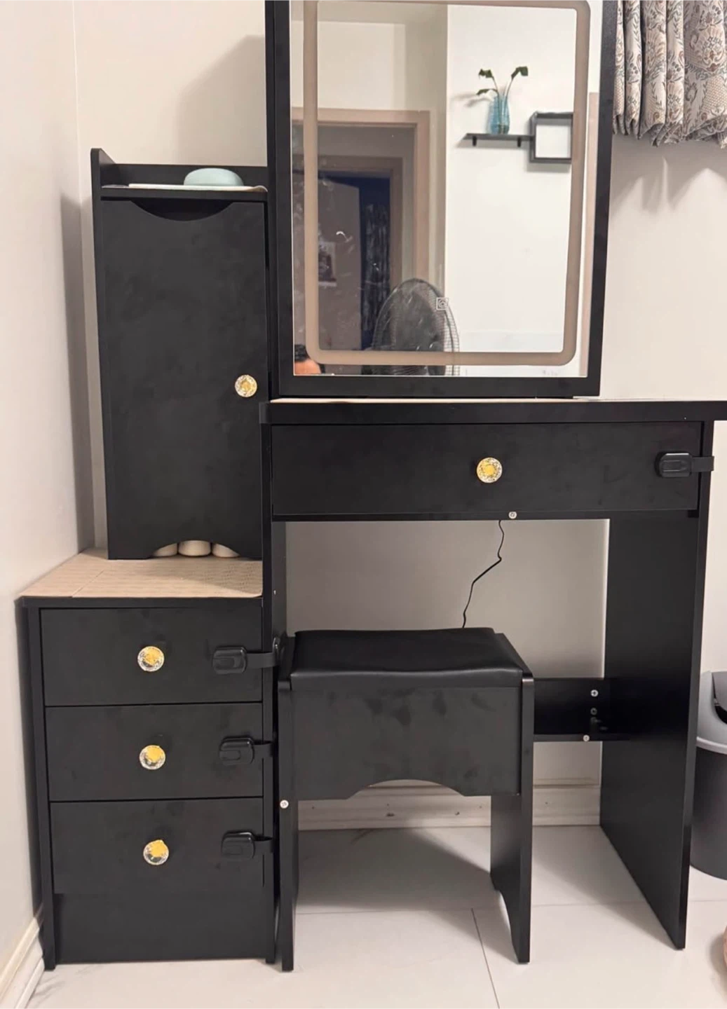 Black Vanity Table with LED Mirror and Stool - photo 3