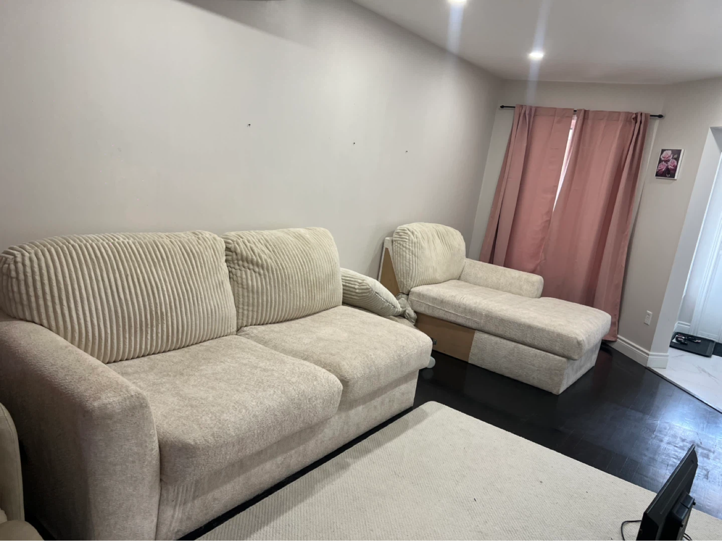 Cream Corduroy Sofa and Chaise Lounge Set - photo 2