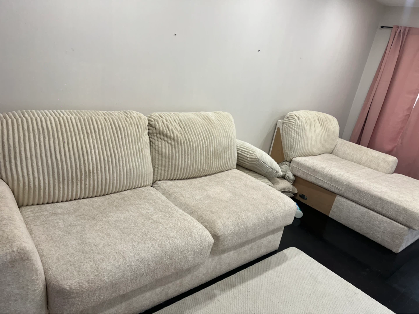 Cream Corduroy Sofa and Chaise Lounge Set