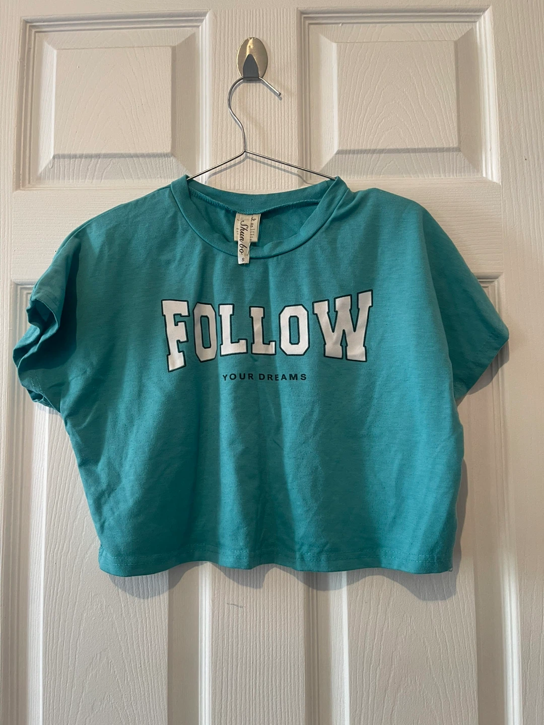 Shun bo Teal Cropped T-Shirt